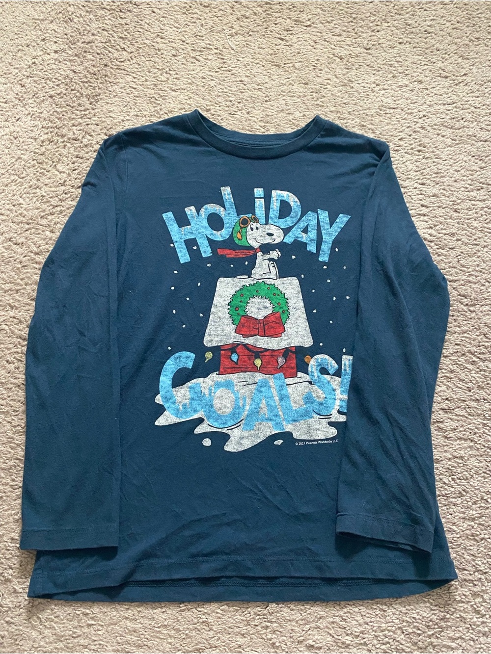 Kids Old Navy Navy with Holiday Snoopy Graphic Long-Sleeve Tee